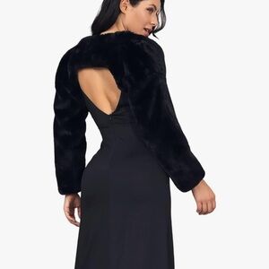 Women's Faux Fur Bolero Jacket for Evening Dresses Fur Coat Long Sleeve Fur